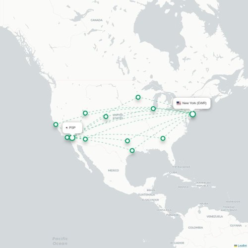 Mapa lotu bezpośredniego Palm Springs – Newark