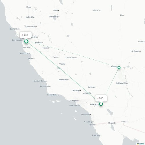 Mapa lotu bezpośredniego Palm Springs – Oakland