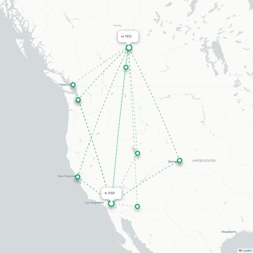 Mapa de vuelo directo Palm Springs - Edmonton