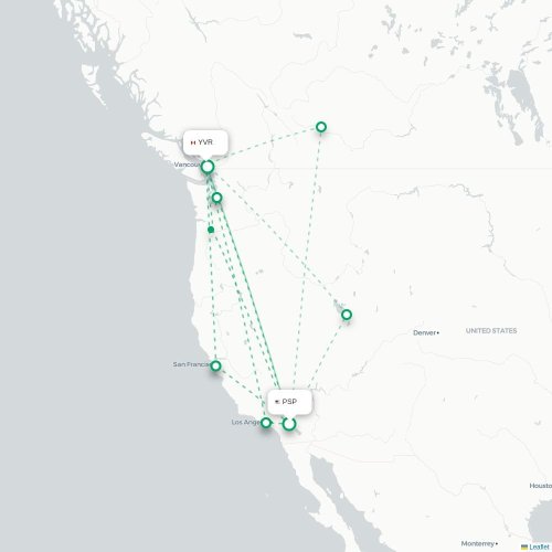 Mapa de vuelo directo Palm Springs - Vancouver