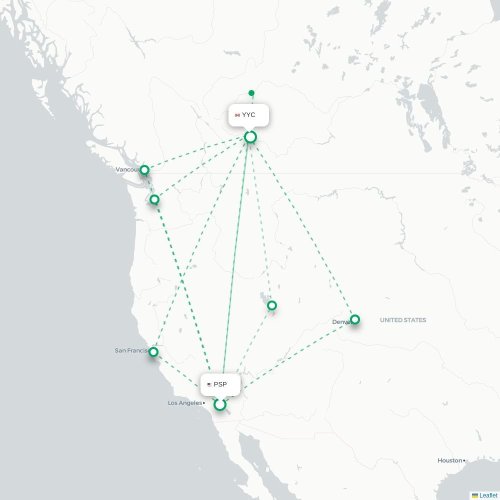 Mapa de vuelo directo Palm Springs - Calgary