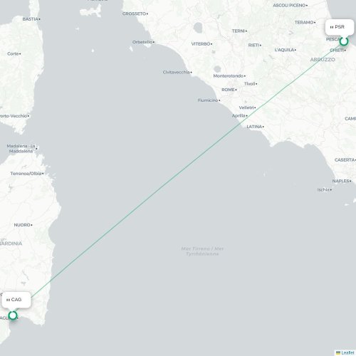 Pescara - Cagliari kaart van rechtstreekse vlucht