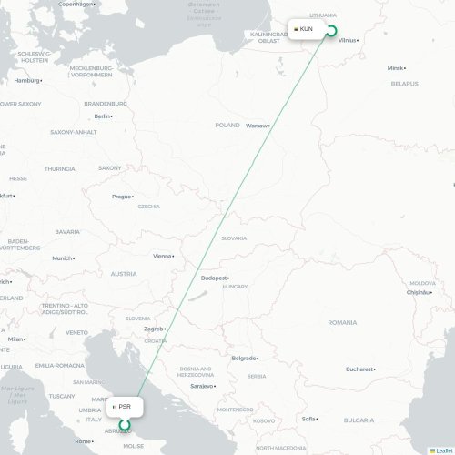 Mapa de vuelo directo Pescara - Kaunas