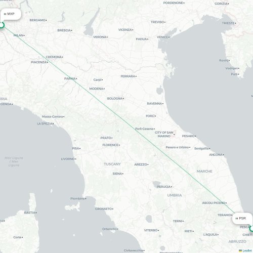Pescara - Milaan kaart van rechtstreekse vlucht