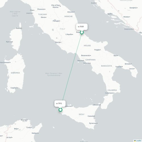 Pescara - Trapani kaart van rechtstreekse vlucht