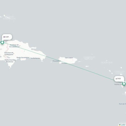 Mapa de vuelo directo Pointe-à-Pitre - Cabo Haitiano
