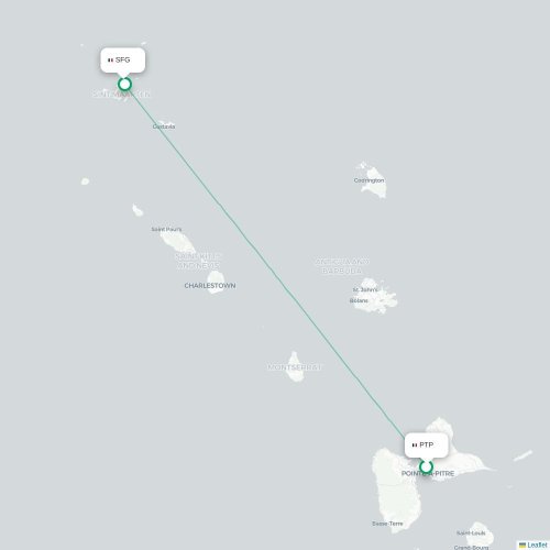 Pointe-A-Pitre - Saint Martin karta över direktflyg