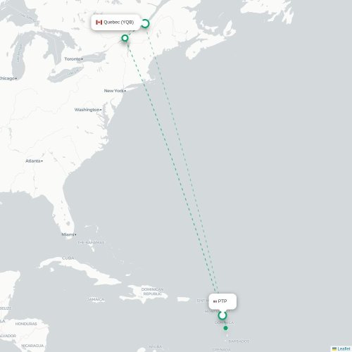 Mapa de vuelo directo Pointe-à-Pitre - Quebec