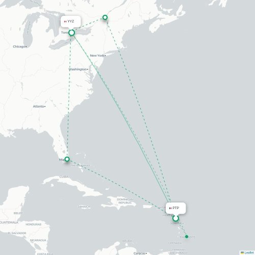 Mapa de vuelo directo Pointe-à-Pitre - Toronto