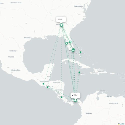 Panama-stad - Atlanta kaart van rechtstreekse vlucht