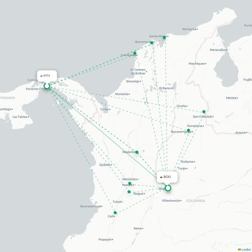 Mapa de vuelo directo Ciudad de Panamá - Bogotá