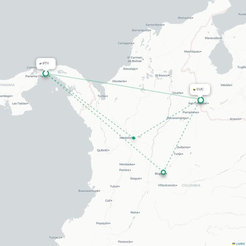 Mapa de vuelo directo Ciudad de Panamá - Cúcuta