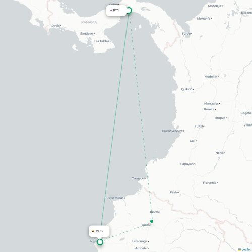 Mapa de vuelo directo Ciudad de Panamá - Manta