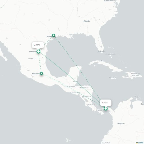 Panama City - Monterrey karta över direktflyg