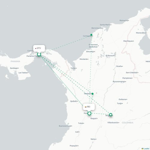 Mapa de vuelo directo Ciudad de Panamá - Pereira