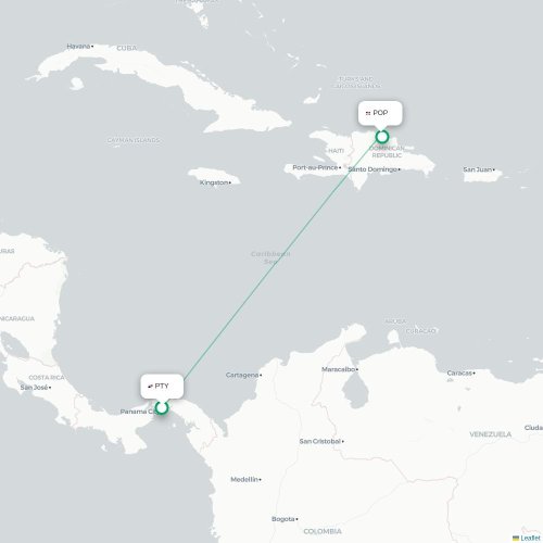 Panama-stad - Puerto Plata kaart van rechtstreekse vlucht