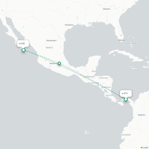 Mapa de vuelo directo Ciudad de Panamá - San José del Cabo