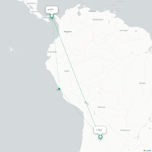 Panama-stad - Salta kaart van rechtstreekse vlucht