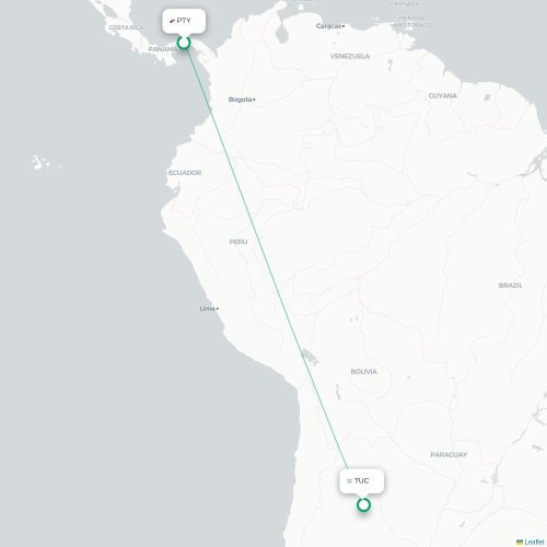 Panama-stad - San Miguel de Tucumán kaart van rechtstreekse vlucht
