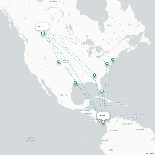 Panama-stad - Calgary kaart van rechtstreekse vlucht