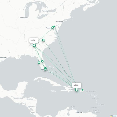 Mapa de vuelo directo Punta Cana - Atlanta