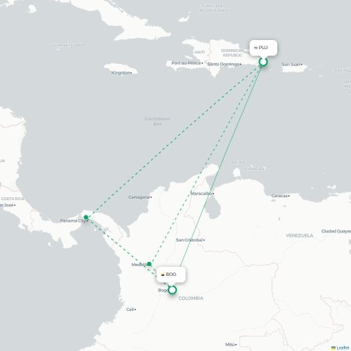 Punta Cana – Bogotá suoran lennon kartta