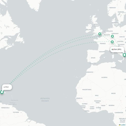 Mapa lotu bezpośredniego Punta Cana – Bari