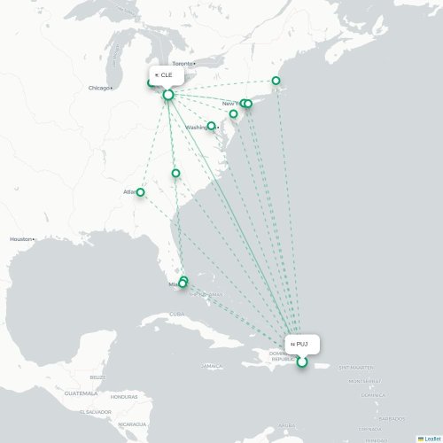 Mapa lotu bezpośredniego Punta Cana – Cleveland