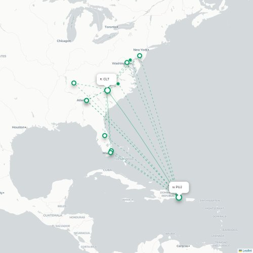 Mapa lotu bezpośredniego Punta Cana – Charlotte
