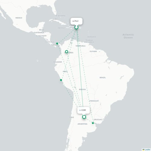 Mapa lotu bezpośredniego Punta Cana – Kordoba