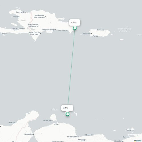 Mapa de vuelo directo Punta Cana - Willemstad