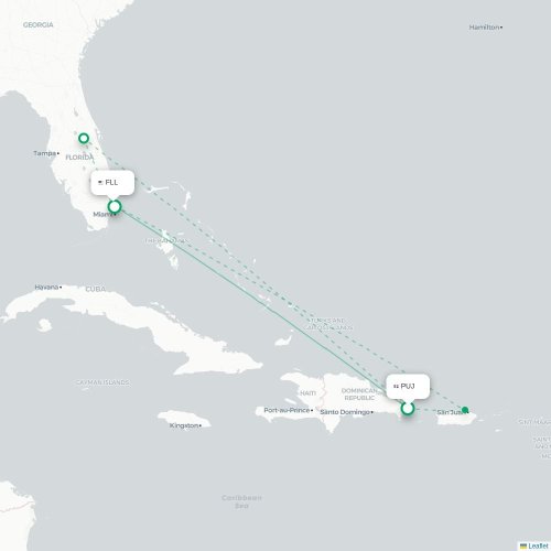 Mapa lotu bezpośredniego Punta Cana – Fort Lauderdale
