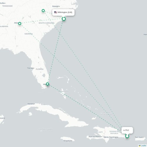 Mapa lotu bezpośredniego Punta Cana – Wilmington