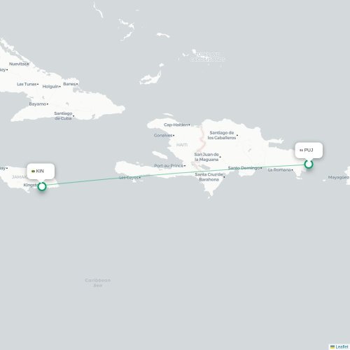 Punta Cana - Kingston kaart van rechtstreekse vlucht