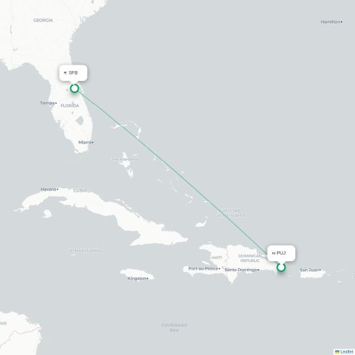 Mapa de vuelo directo Punta Cana - Orlando