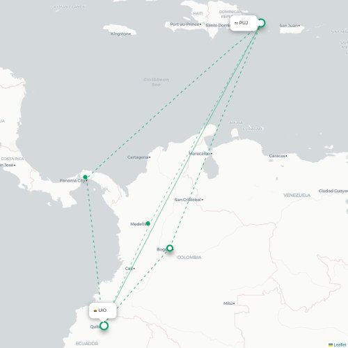 Mapa de vuelo directo Punta Cana - Quito