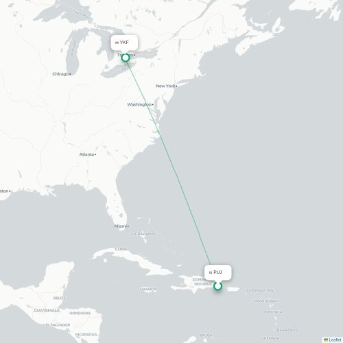 Mapa de vuelo directo Punta Cana - Toronto