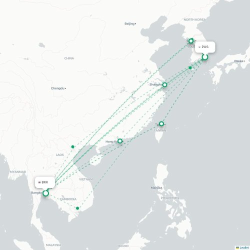 Mapa lotu bezpośredniego Pusan – Bangkok