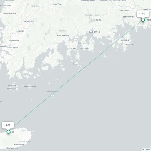 Mapa lotu bezpośredniego Pusan – Czedżu