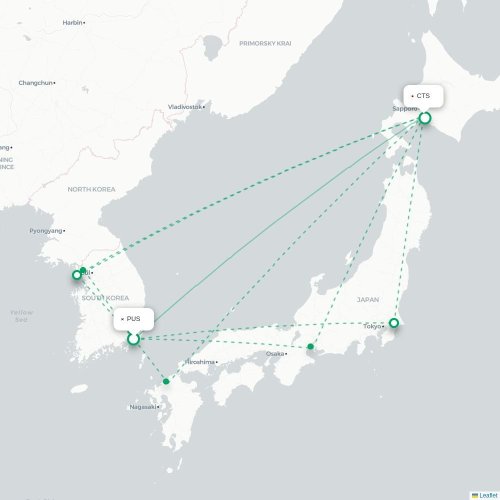Mapa lotu bezpośredniego Pusan – Sapporo