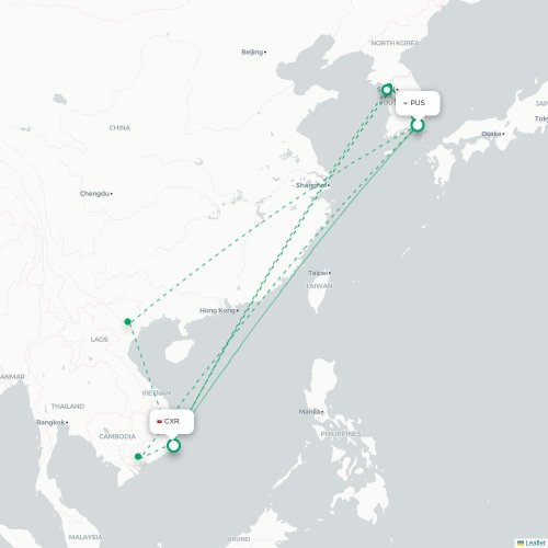 Mapa lotu bezpośredniego Pusan – Nha Trang