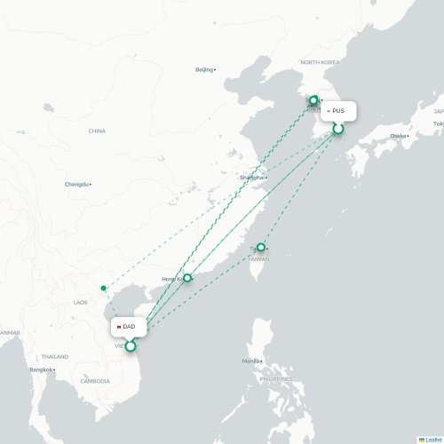 Mapa lotu bezpośredniego Pusan – Da Nang