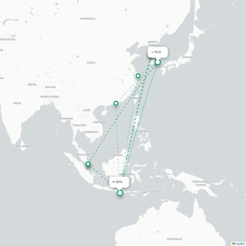 Mapa lotu bezpośredniego Pusan – Denpasar