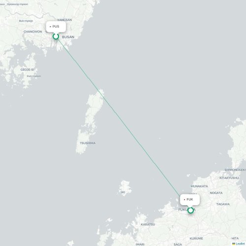 Mapa lotu bezpośredniego Pusan – Fukuoka