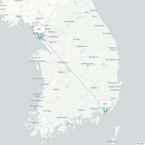 Mapa de vuelo directo Busán - Incheon