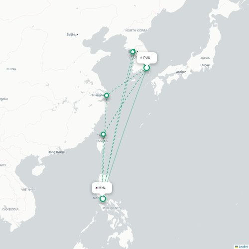 Mapa lotu bezpośredniego Pusan – Manila