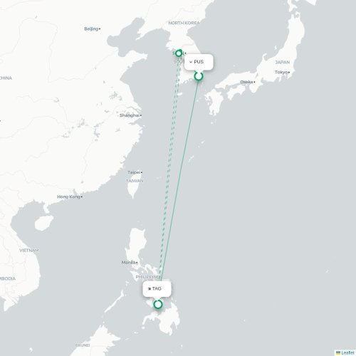 Mapa lotu bezpośredniego Pusan – Panglao