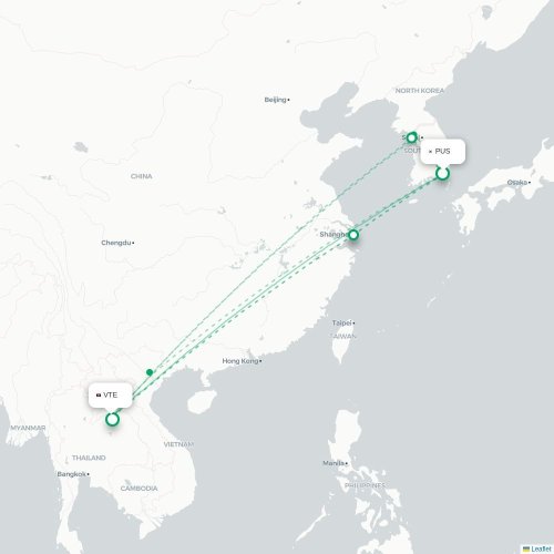 Mapa lotu bezpośredniego Pusan – Wientian