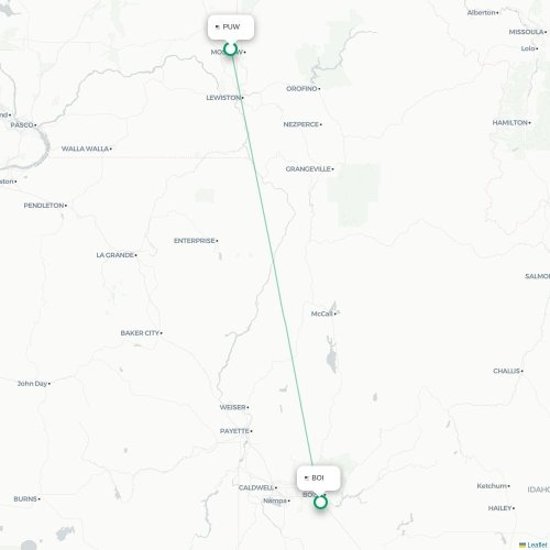 Mapa de vuelo directo Pullman - Boise