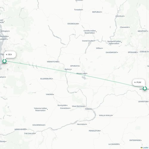 Mapa de vuelo directo Pullman - Seattle